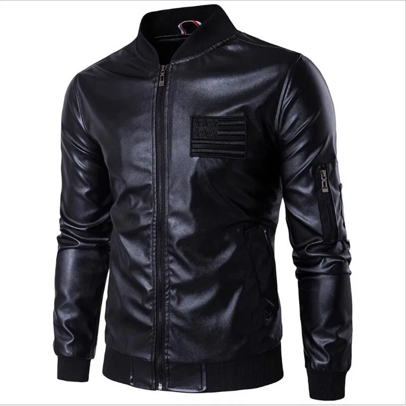 

AILOOGE 2018 Men Leather Jacket Fashion Big Size Quality Fleece Lined Motorcycle Bomber Faux Leather Coats Male Outerwear Black