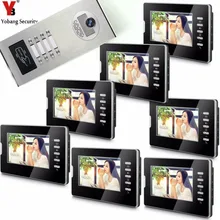 Yobangsecurity 7 дюймов Видеодомофоны домашнее видео домофон Дверные звонки дверной звонок RFID Система контроля доступа для 8 Единица квартира