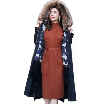 

Fur Parker Womens 2018 New Winter Rex Rabbit Fur Liner Coat Raccoon Dog Fur collar Hooded Parkers Plus size Female jackets N237