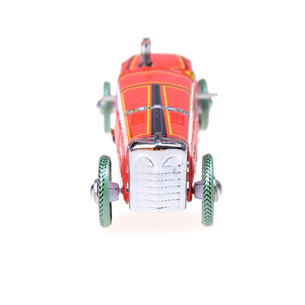 1Pc Iron Metal Handicraft Vintage Windup Classic Red Race Car Model Clockwork Tin Vehicle Toy Collectable Gift