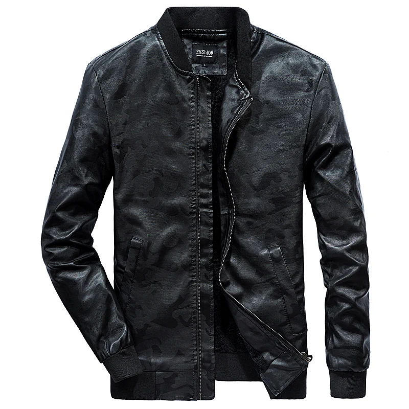 

2019 Spring Autumn PU Leather Jacket Men Slim Fit Coat Stand Collar Long Sleeve Jackets Solid Color Casual Leather Coat WN30