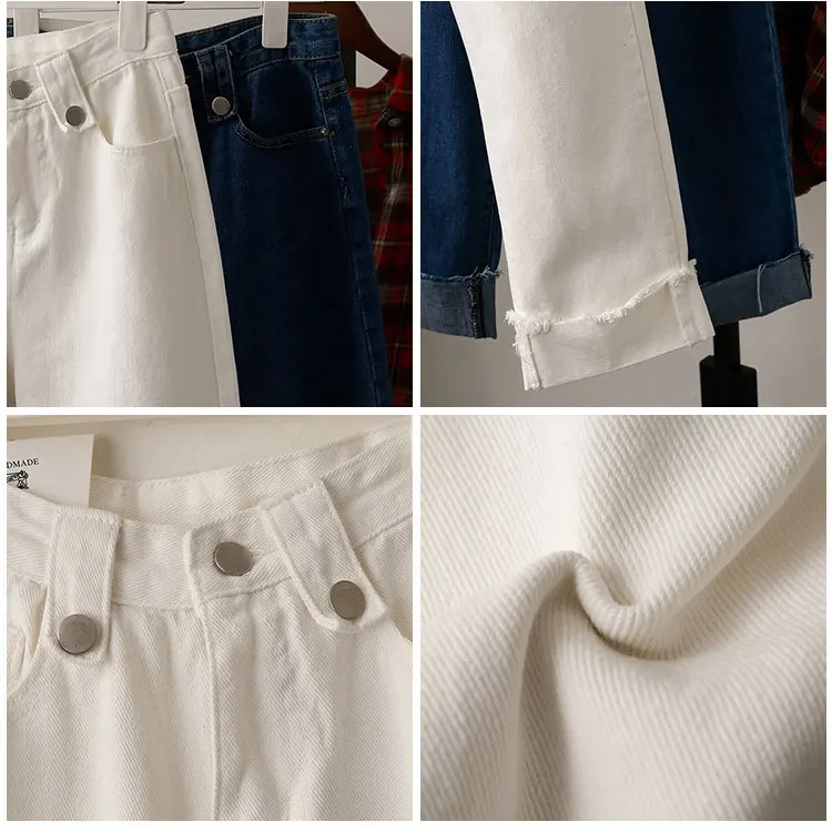 2019 Summer Women Cuffed Denim Wide Leg Pants High Waist Pocket Vintage Harajuku Mom Jeans Loose Casual Streetwear Jeans