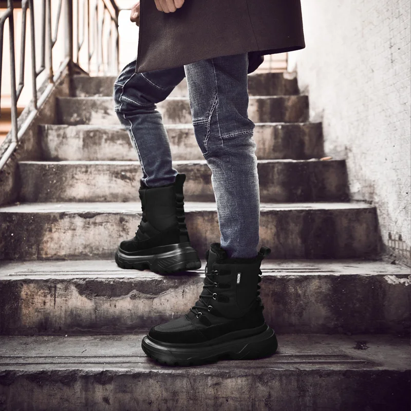 PHERON/Зимние теплые плюшевые ботинки на меху; мужские Ботильоны; качественные повседневные ботинки в байкерском стиле; водонепроницаемые мужские ботинки; большие размеры 39-46