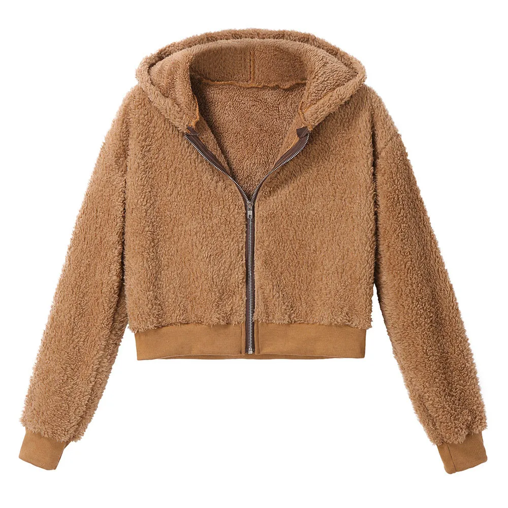 

2018 Womens Autumn short Jackets Coat Ladies solid coat streerwear Women's Short Jacket with Cap Zipper Long Sleeve Jacket Coats