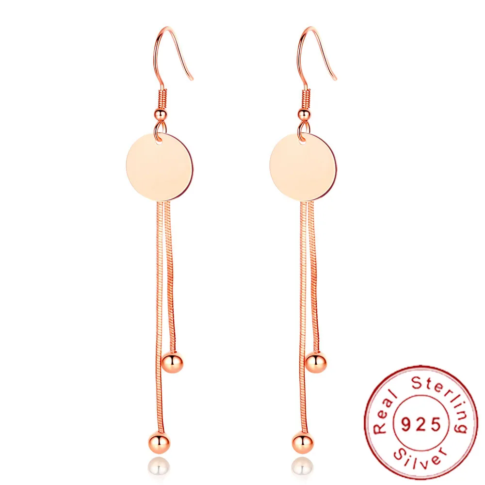 

2019 Korean Dainty 925 Sterling Silver Minimalist Earrings Female Small Rose Gold Wafer Round Tassel oorbellen Jewerly SE151