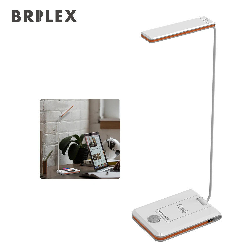 

Brilex White Desk Lamps Table Lamps with QI Wireless Charger USB Charging Port 10 Brightness Levels Adjustable Aluminum Arm