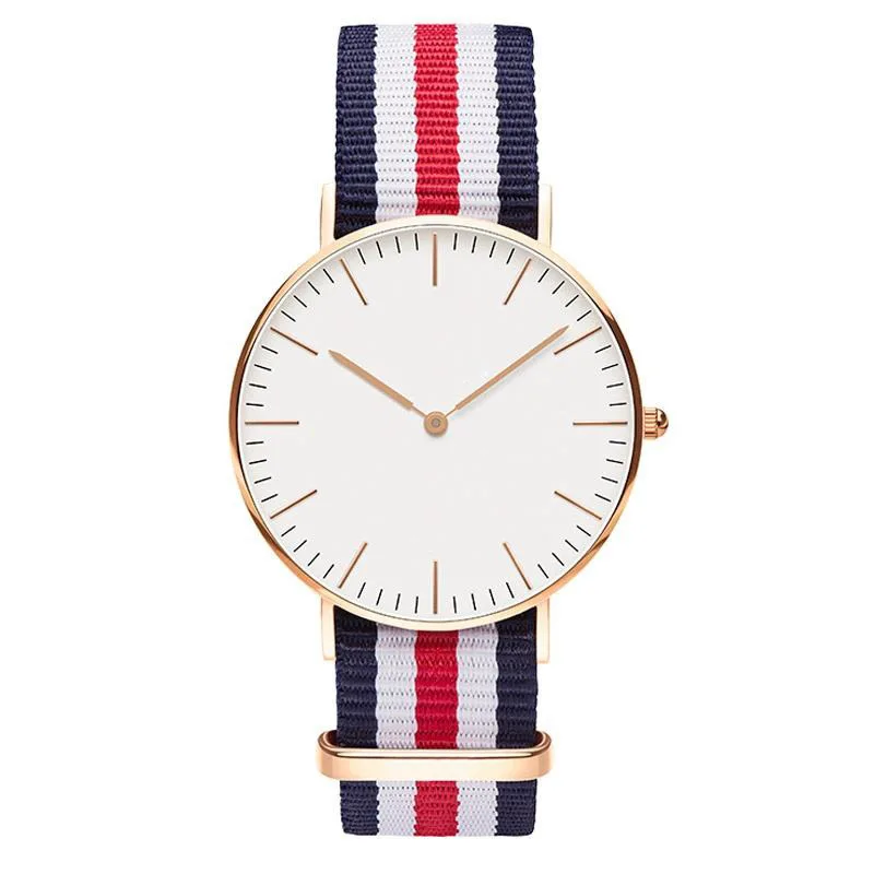 

New Fashion Rose Golden Quartz Watches with Nylon Band Hand Wristwatch for Women Gift Elegant Decoration