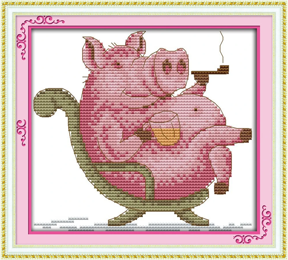 Everlasting love Cozy pig dad китайские наборы для вышивки крестом экологический хлопок штампованный 14CT 11CT DIY Подарочное свадебное украшение для дома