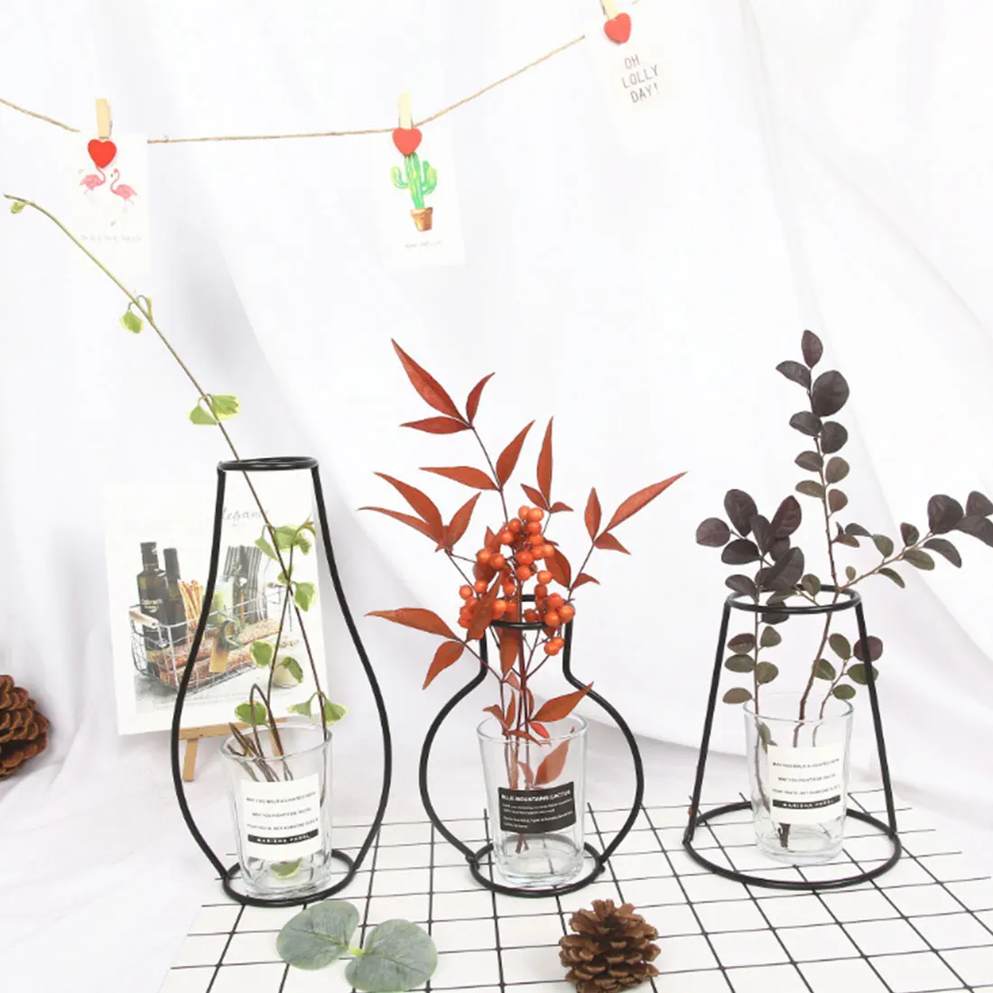 

Wrought Iron Transparent Vase Abstract Black Lines Minimalist Abstract Iron Vase Dried Flower Vase Racks Home Decor