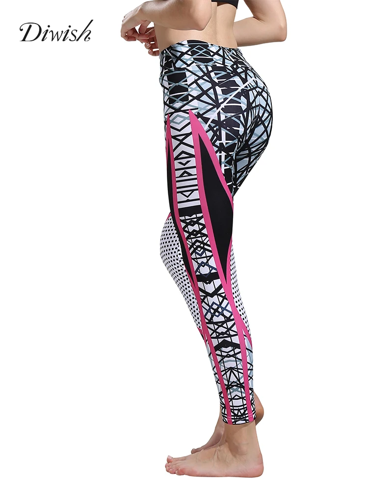 

Diwish Women's High Waist Push Hip Geometric Printed Yoga Pants Sport Leggings Running Gym Fitness Tights Sports Trousers