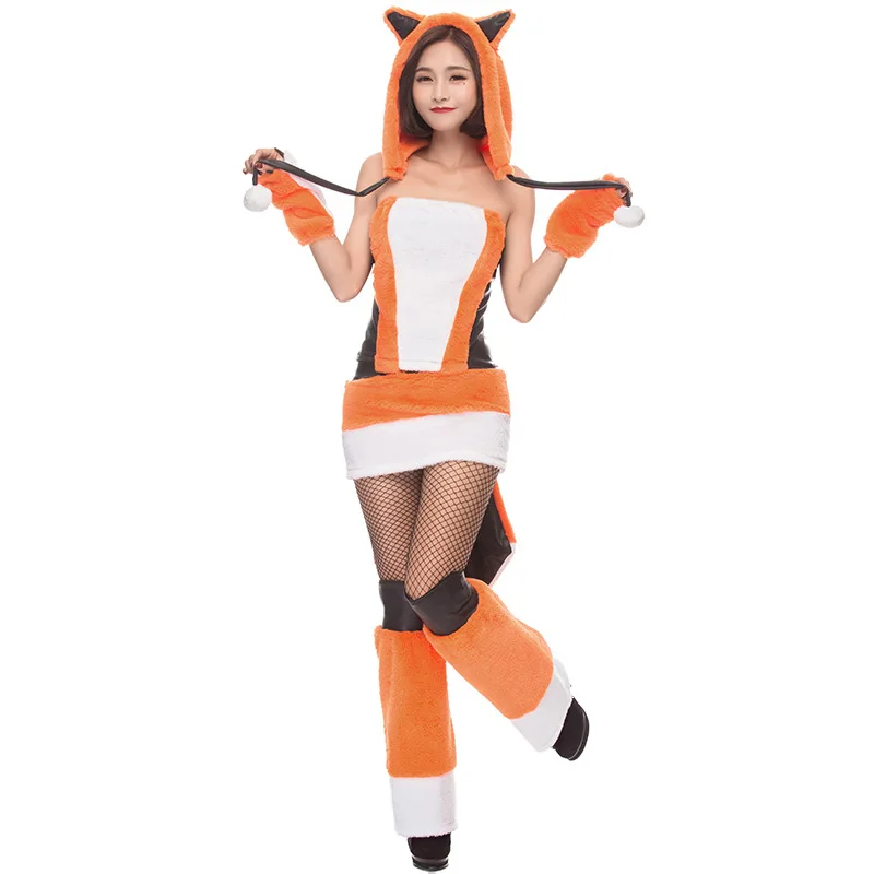 Костюм с животным оранжевым лисьим хвостом для женщин; Костюм кигуруми из меха лисы на Хэллоуин; маскарадные вечерние костюмы