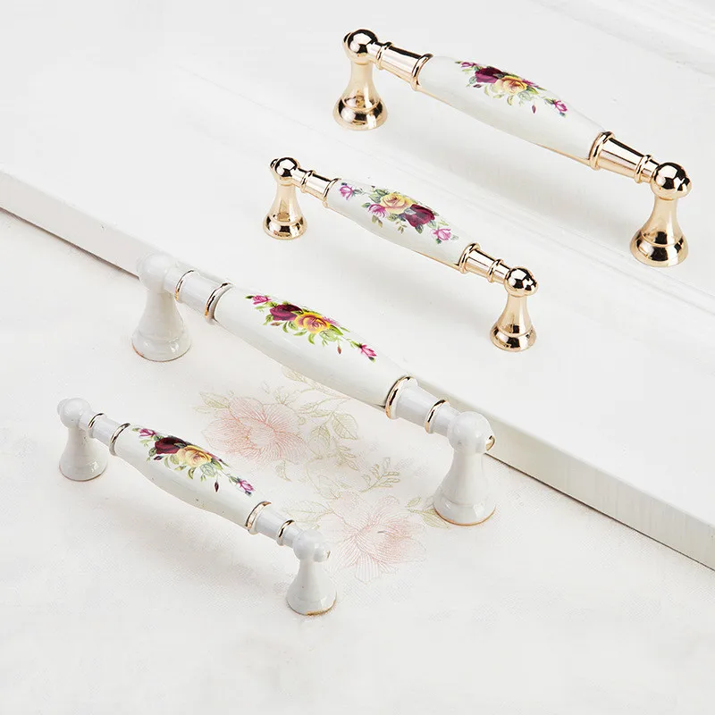 

Gold Rosette Ceramic Drawer Handle, Modern Minimalist Style Kitchen Home Cabinet Door Pull Ivory White Rose Shoe Cabinet Knob