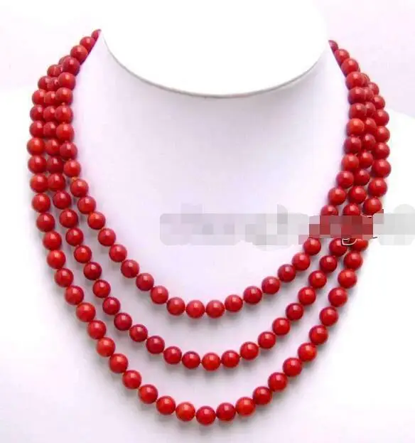 

Free Shipping >> SALE 6-7mm Natural Red Round high quality Coral 3 Strands 18-20