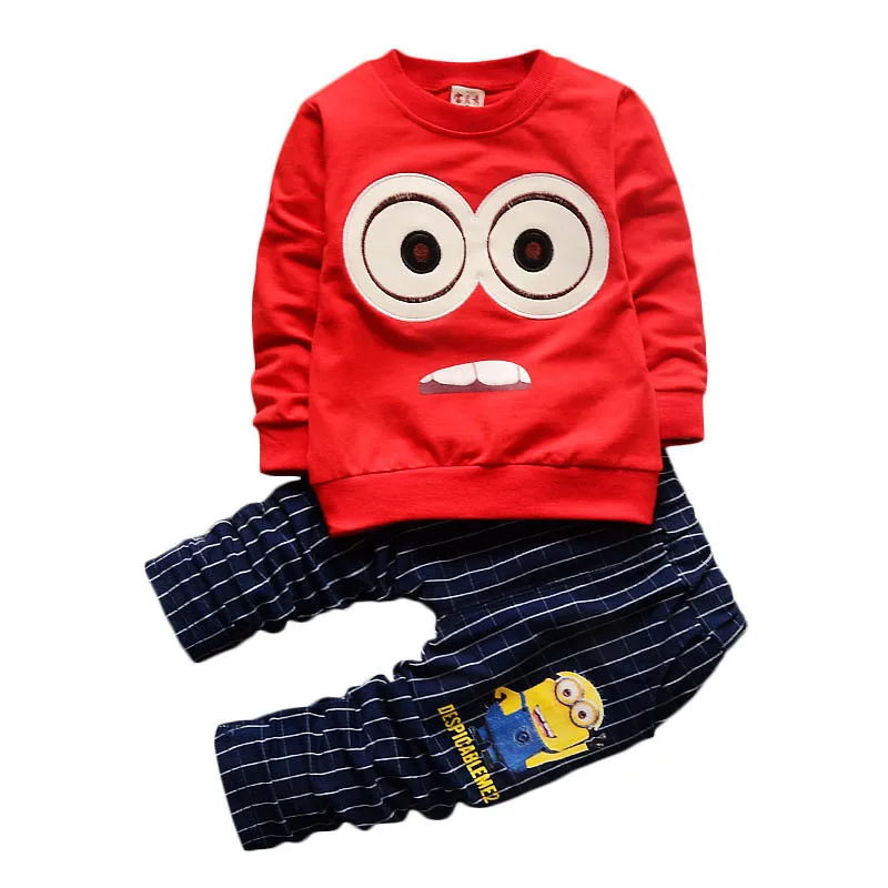 Комплект хлопковой одежды с миньонами для маленьких мальчиков и девочек зимняя детская одежда детская футболка+ штаны, костюм бренд YAOYAO BEAR