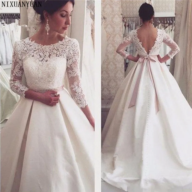 Vestido De Noiva Свадебные платья Длинные трапециевидные 3/4 рукава Аппликации Кружева сексуальное свадебное платье с открытой спиной Свадебные платья