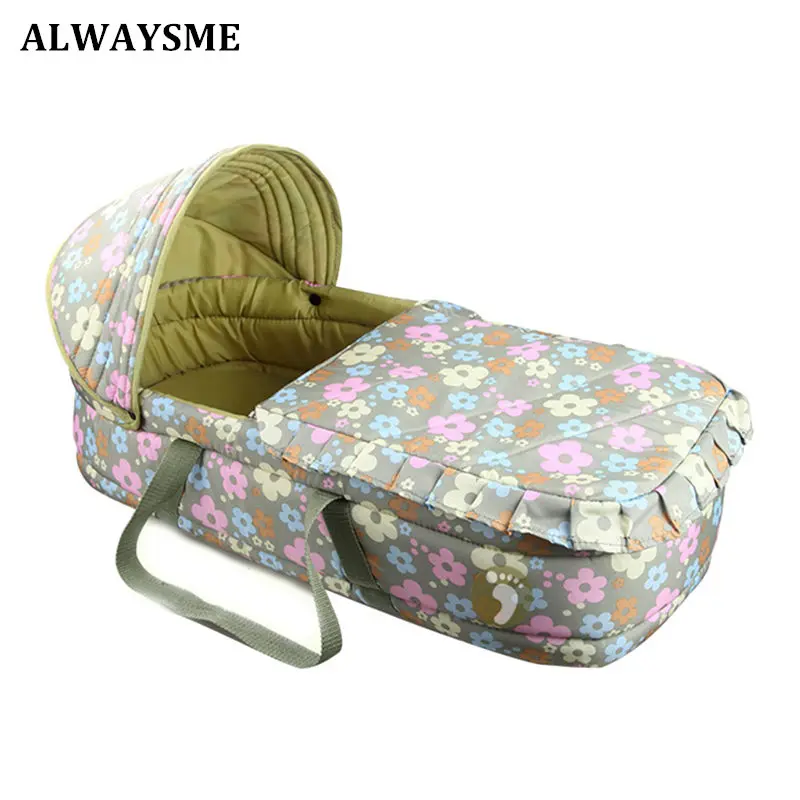 ALWAYSME детская люлька, переносная детская корзина для рук, кровать, мягкая, для новорожденного, для путешествий, кровать для автомобиля, детская люлька для безопасности - Цвет: Baby In Flowers