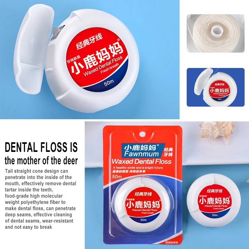 1Pc 50m Portable Floss Teeth Flosser Oral Care Peppermint Micro Wax Picks Tooth Cleaner Health Hygiene Supplies With Case dental floss stick dental floss sticks dental floss dental cleaning tools