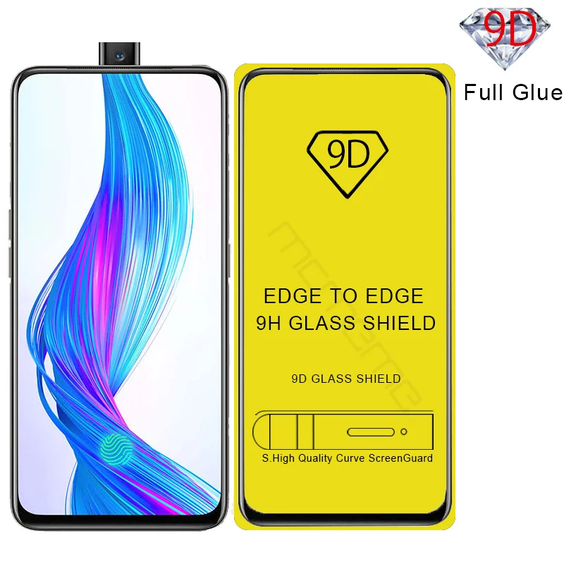 Realme X 100 шт./лот 9D закаленное стекло для Realme X 3 2 Pro Полное покрытие протектор экрана Realme C2 C1 U1 Клей закаленное стекло пленка - Цвет: Realme X