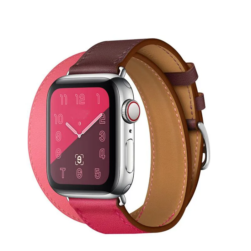 Ремешок из натуральной кожи для Apple Watch Series 5 4 3 2 1 двойной браслет iWatch 44/40 мм 42/38