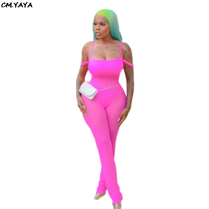 

2019 new women summer mesh see though spaghetti strap bodycon skinny jumpsuit night club party romper playsuit 2 color GLMYF9383