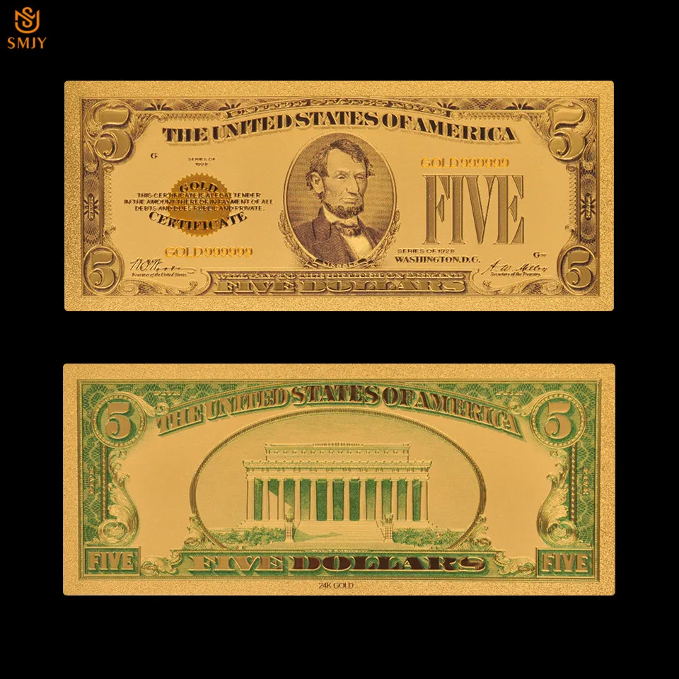 1928 US Gold Money 5 Dollar plate Currency Paper Fake Banknote Collection And Souvenir Gift | Дом и сад