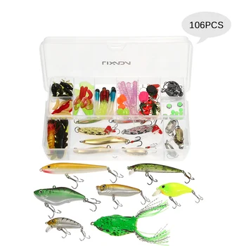 

Lixada 106pcs/lot Ring Lure Fishing Lures Set Saltwater Mixed Minnow Popper Crankbait Baits Hook Fishing Accessories Kit Pesca