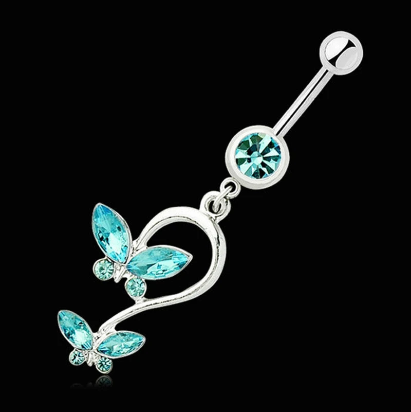 Fashion Surgical Steel Crystal Navel Belly Ring Button Bar Body