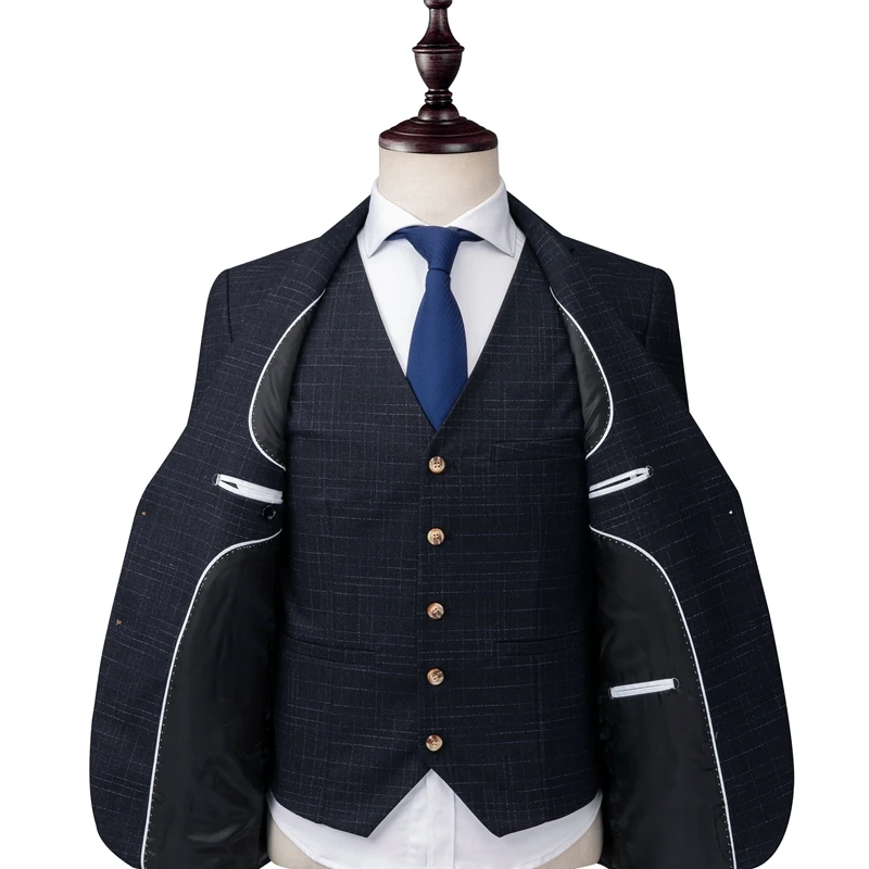 S-XXXL Азиатский размер в полоску Клетчатый костюм куртка + брюки + жилет Бизнес Свадебная вечеринка мужские Комплект из трех высокого