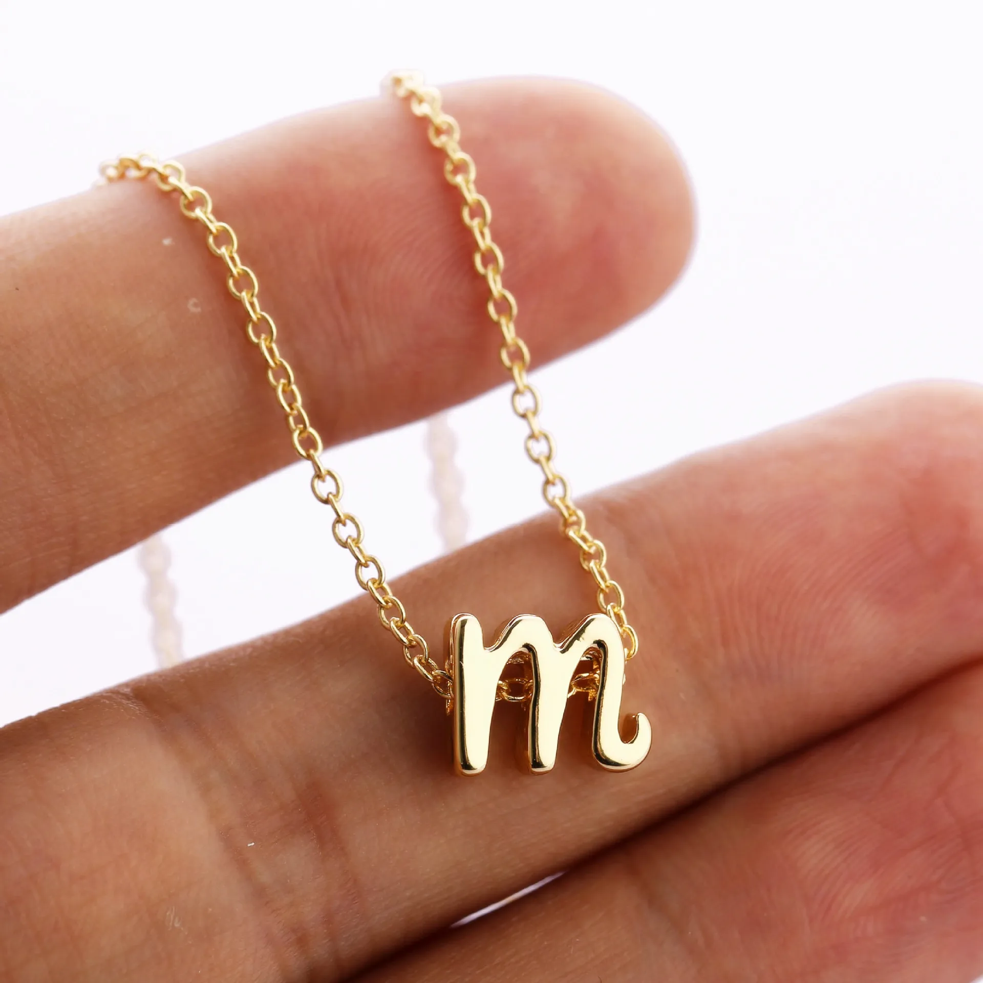 Davitu Tiny Cursive Initial Necklace Dainty Lowercase Initial Letter Necklace Delicate Personalized Name Gift for Mom Child Sister Metal Color: l, Main Stone Color: Gold