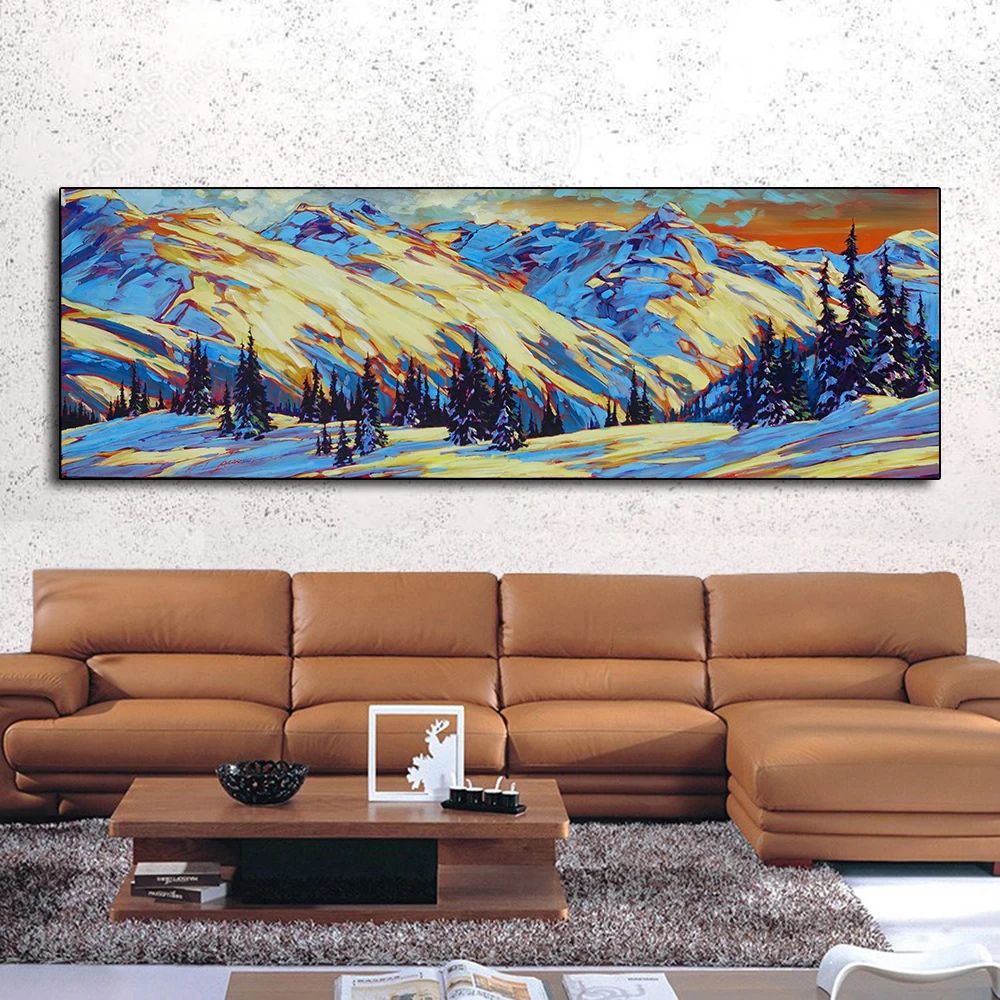 QKART Canvas Painting Wall Art  Oil Painting Snow Mountain Forest Canvas Picture for Living Room Friendship Home Decor No Frame