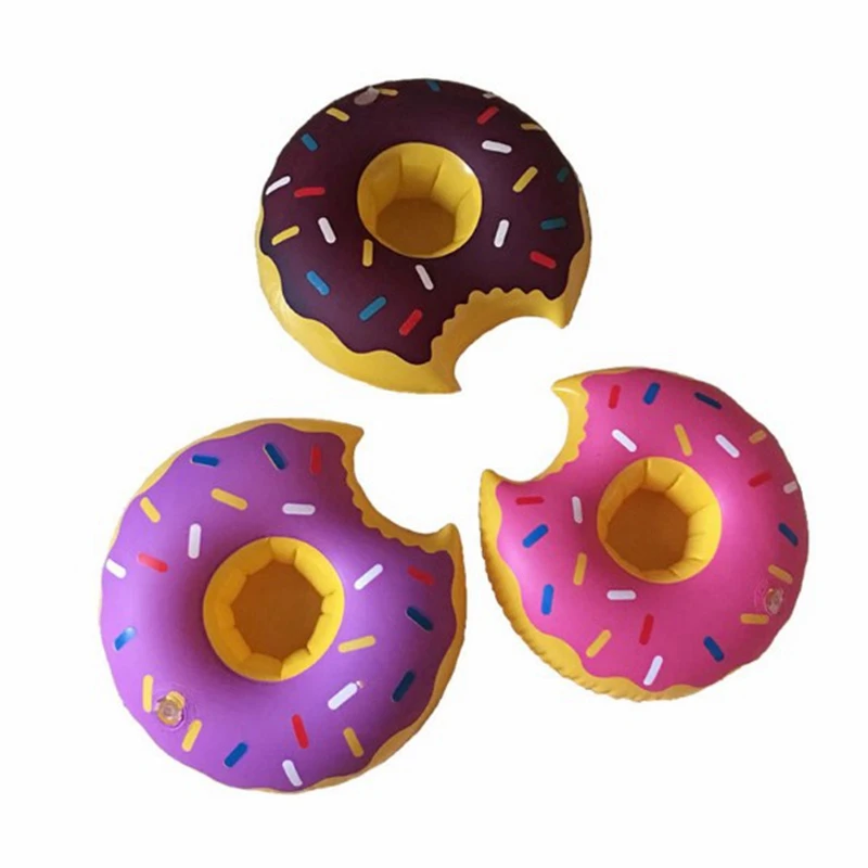 

Lovely PVC Doughnut Drink Can Holder Floating Summer Inflatable Toys Swimming Pool Bathroom Beach Water Outdoor Toys For Kid
