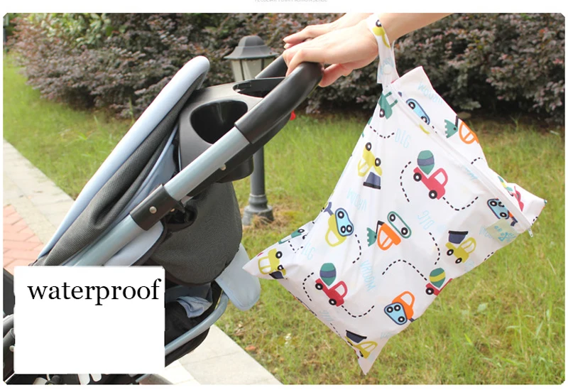Детские Сумки для подгузников для коляски с принтом молнии мокрый/сухой мешок Водонепроницаемый влажной тканью пеленки рюкзак