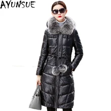 AYUNSUE плюс размер 4XL куртки женские пальто из натуральной кожи натуральный Лисий Мех утка вниз длинная куртка женская с капюшоном пальто LX915