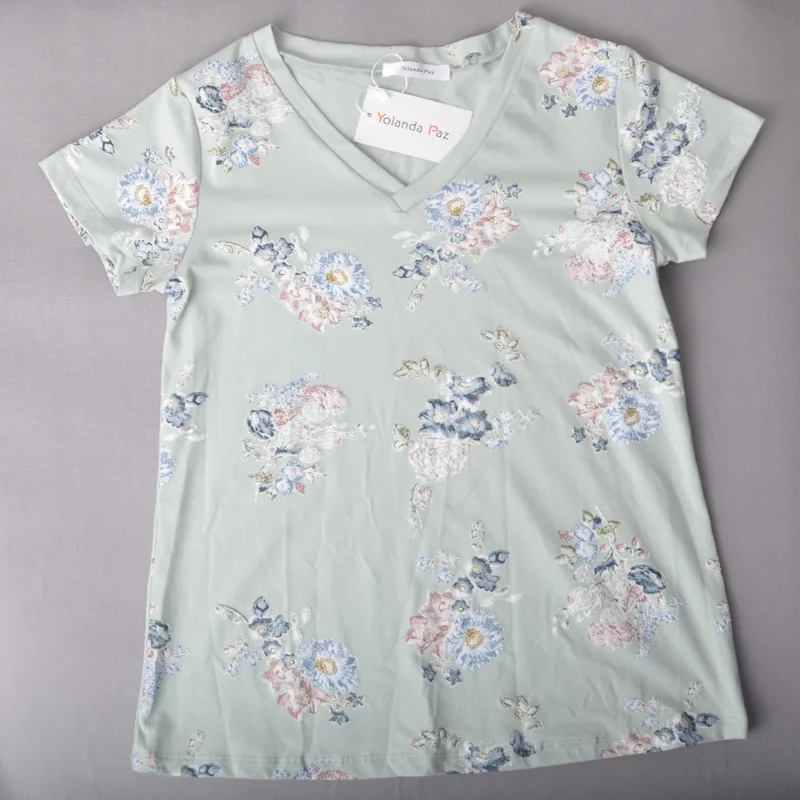 Yolanda Paz 2018 Newest Flowers Print Women t shirts high quality short sleeve tops tees 100% cotton v-neck women summer t shirt Yolanda Paz 2018 Newest Flowers Print Women t shirts high quality short sleeve tops tees 100% cotton v-neck women summer t shirt