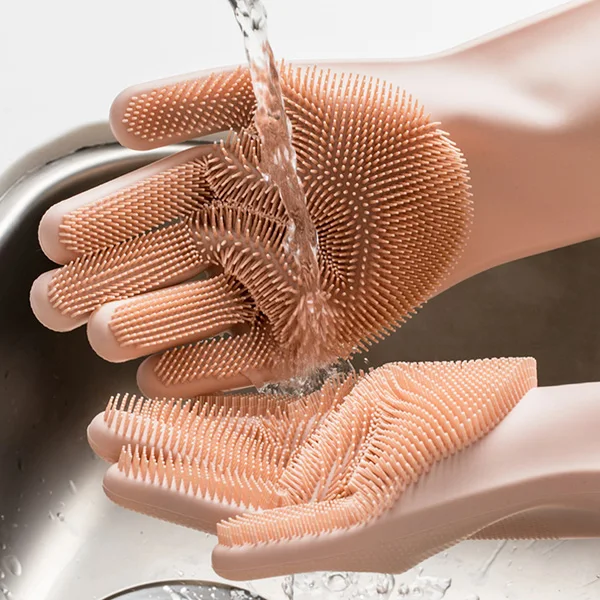 Jordan Judy силиконовая перчатка для мытья посуды для дома скруббер с чистящей щеткой кухонные чистящие перчатки#3 - Цвет: Orange Pink
