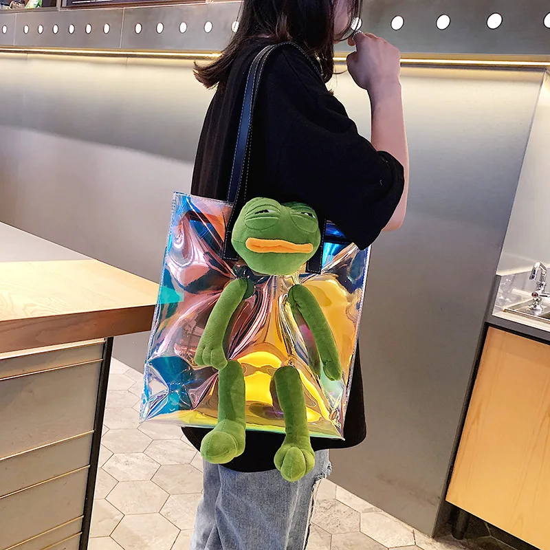 

Women's Bag Large Shoulder Bags Clear Shopping Bag Tote Bags With Toys Cartoon Purses Casual Handbag For Women 2019