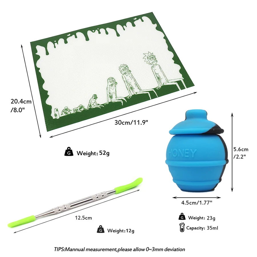 

a set of 12x8'' Non-Stick Silicone Sheets Wax Pad Heat Resistant Fiberglass Green Mat honey Oil Container and a Carving Too