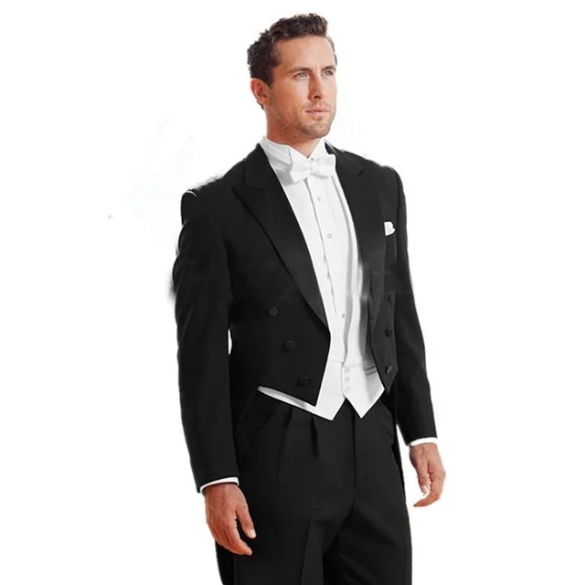 

2018 Men Wedding Suits Bridegroom Tuxedo Wedding Groom Tuxedos Suits For Men Black Peak Lapel (jacket+pants+vest+bow Tie)