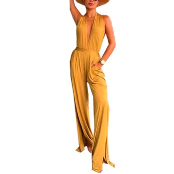 

Women Jumpsuits Summer Deep V Neck Split Sexy Jumpsuits Loose Casual Wide Leg Pant Jumpsuits Party Club Playsuit Overalls