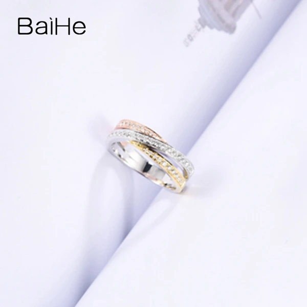BAIHE Solid 14 K белый и желтый и розовое золото(AU585) 0.36ct круглый H/SI натуральные Алмазы обручальные модный подарок кольцо
