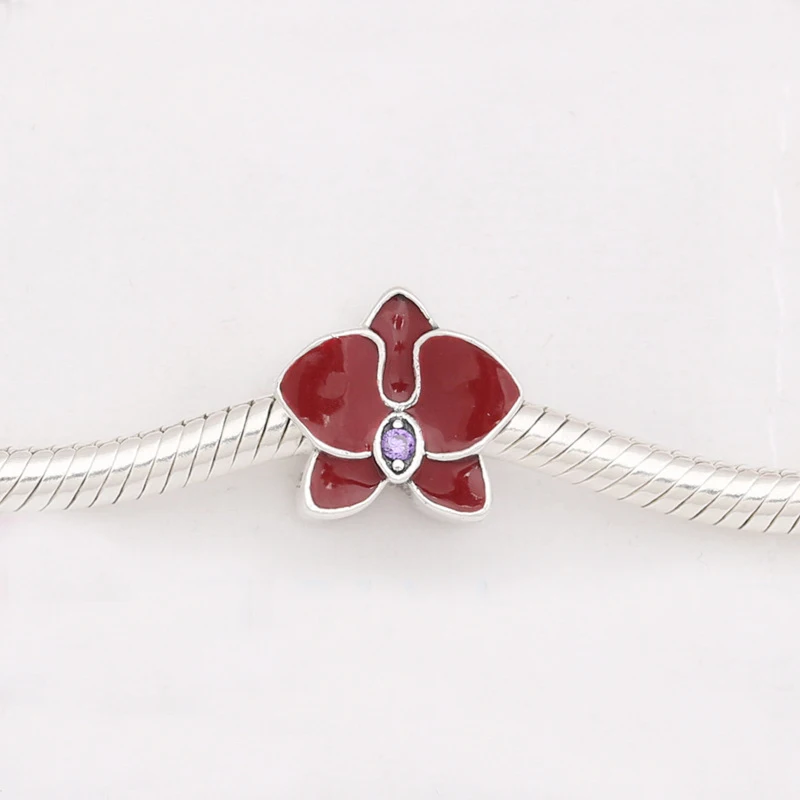 

Original 925 Sterling Silver Orchid With Clear CZ Charm Fit Pandora Bracelet Necklace Authentic Jewelry Gift
