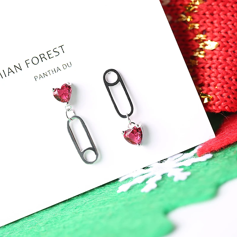 Новинка, модные серебряные серьги с красным кристаллом в форме сердца, 925 булавка, дизайн, не вызывает аллергию, серьги-гвоздики для женщин, девушек, ювелирное изделие