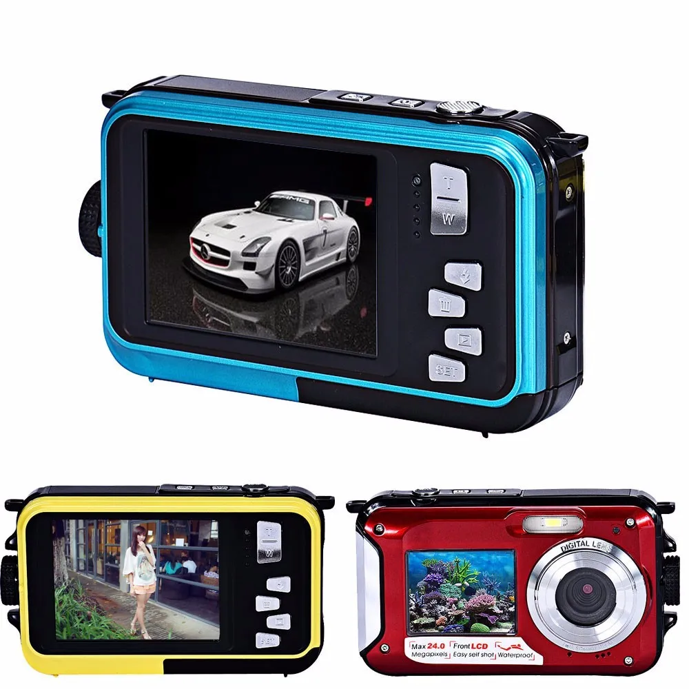 Winait водонепроницаемая цифровая камера 24mp с двойным дисплеем и перезаряжаемой литиевой цифровой компактной видеокамерой