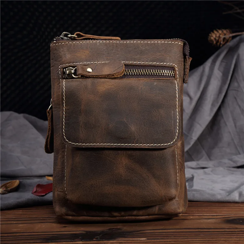 

Men's Crazy Horse Leather Mini Men's Leather Hand Pocket Crossbody Shoulder Bag 1126