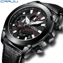 Crrju Military Sport Watch Men Top Luxury Brand Leather Army Quartz Clock Watches Men Creative Chronograph