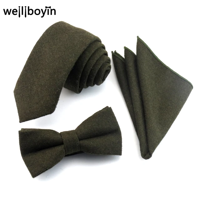 Cravatte Uomo da Pocket Cravatta Bowtie Set 100 Lana Scuro Verde qXXSaxP