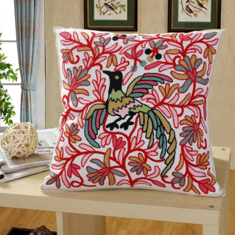 Birds Floral Cotton Embroidery Cushion Cover Car Decoration CC078 Waist