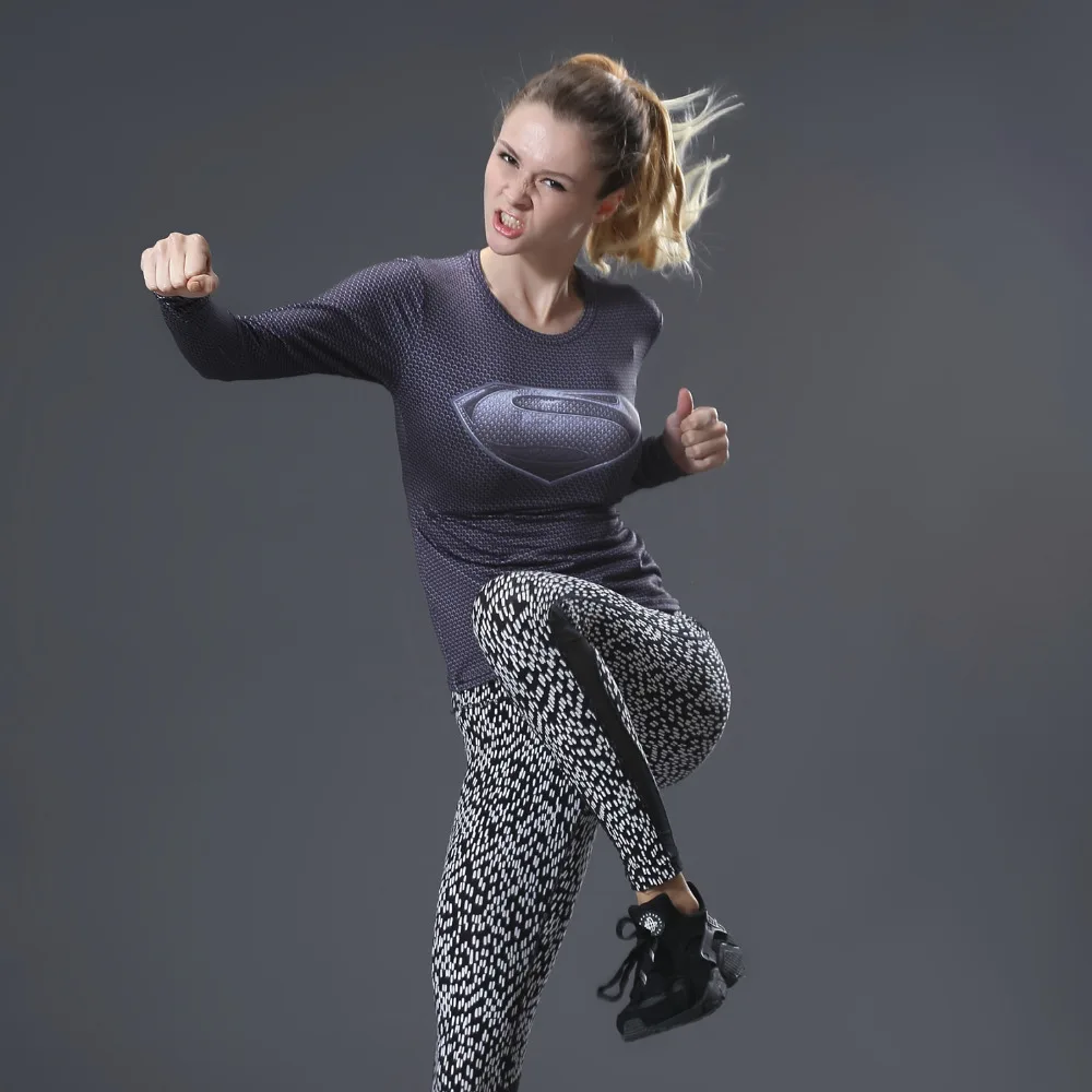 

Hot 2017 Punisher Superhero Superman/Batman women Long Sleeve T Shirt Gym Compression Tights Tops Fitness T-shirt plus size