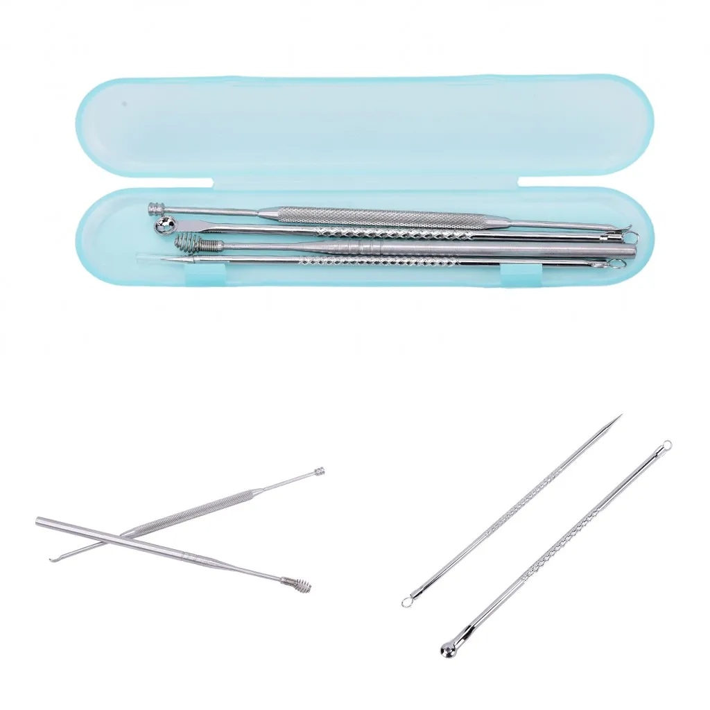 

2019 New 4Pcs Practical Stainless Steel Blackhead Pimple Comedone Acne Extractor Remover Tool+Ear Wax Stick Kit Drop Shipping