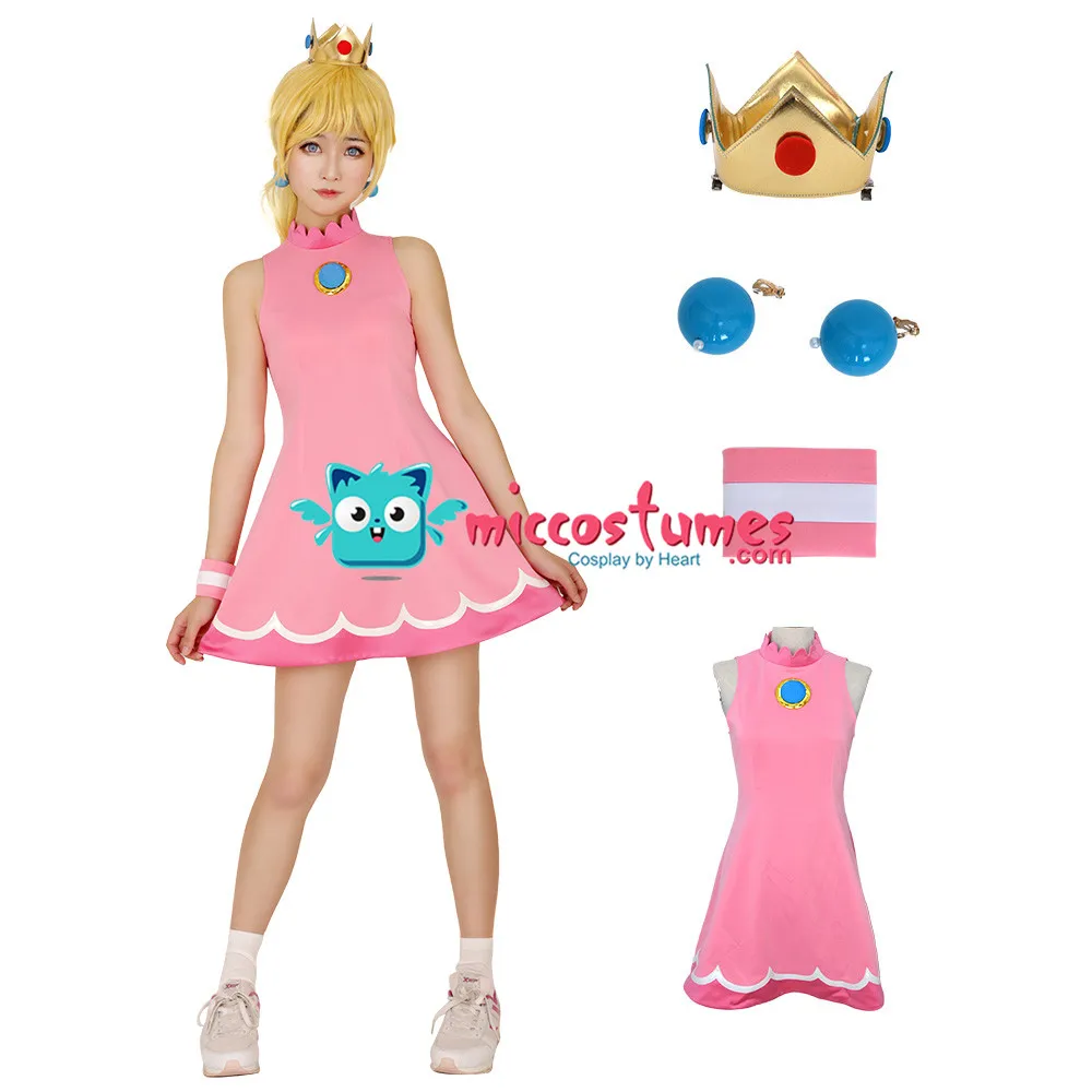 Goedkoop Mario Tennis Prinses Perzik Cosplay Kostuum Jurk